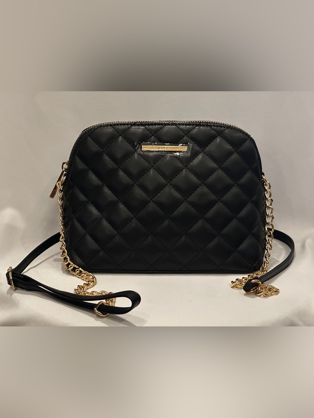 Aldo Black Quilted Crossbody with Gold Chain